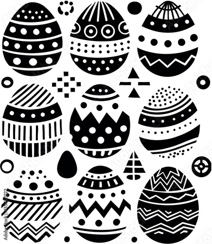 Minimalist Vector Set of Patterned Easter Eggs