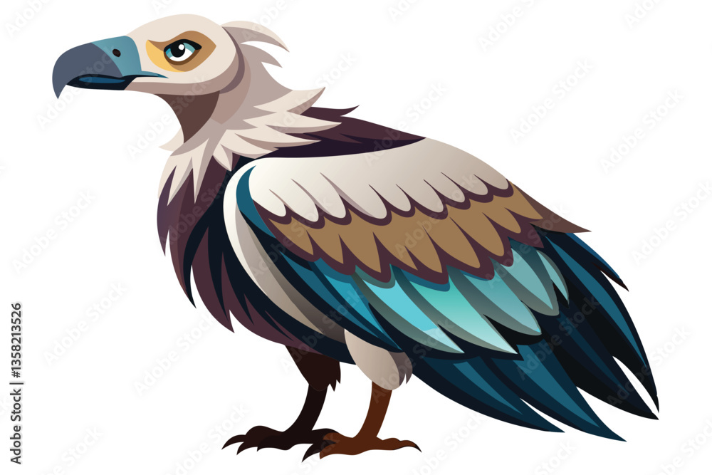 Obraz premium A vulture perches on a white background, displaying its vibrant plumage and distinct features, Vulture on white background