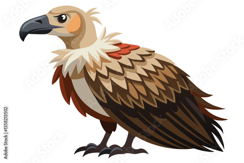A vulture perches on a white surface, displaying its brown and cream feathers with a keen gaze, Vulture on a white background