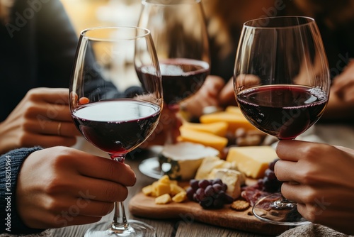 Red Wine And Cheese Gathering With Friends In Warm Colors