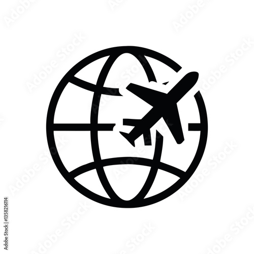 Travel World Icon - Airplane and Globe Vector Illustration