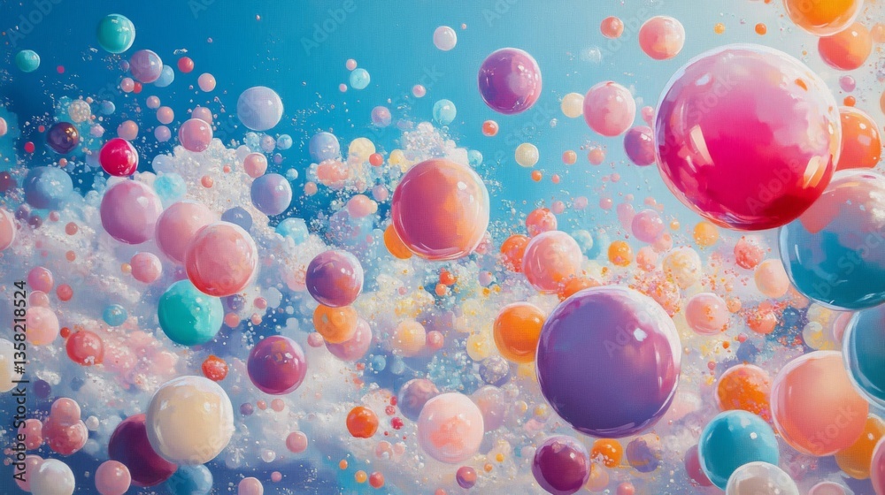 Colorful Bubbles Floating in a Dreamlike Sky Colorful Bubbles Floating in a Dreamlike Sky