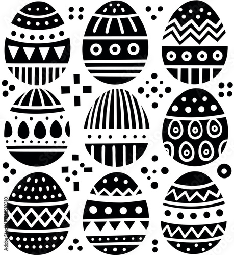 Geometric Easter Egg Collection in Black and White