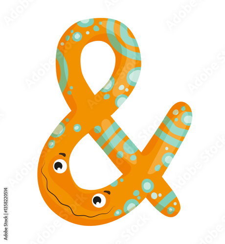Vector illustration of an ampersand, featuring an orange design with eye. The scene captures a playful monster ampersand.
