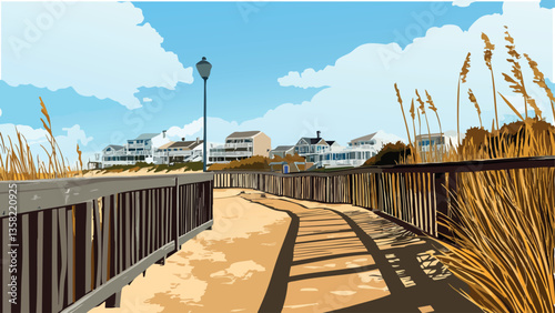 Peaceful Path on Bethany Beach Boardwalk .eps