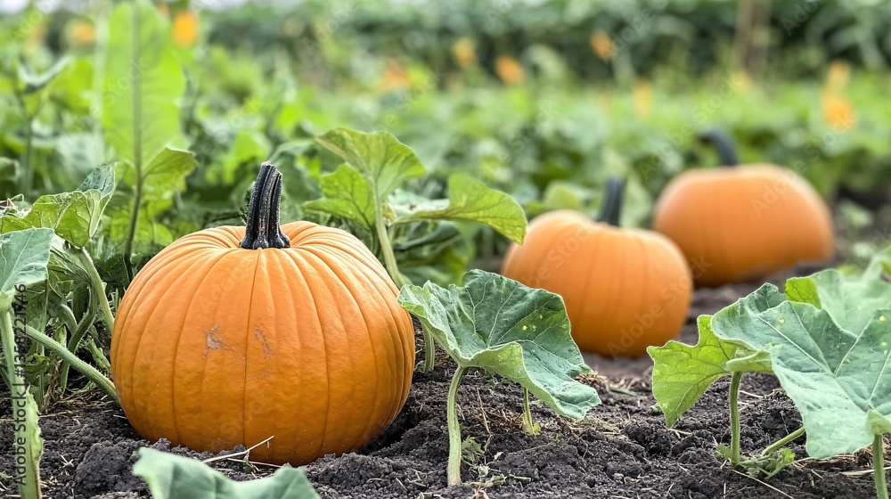 Obraz premium Abundant pumpkin patches emerging in fields as summer fades to fall