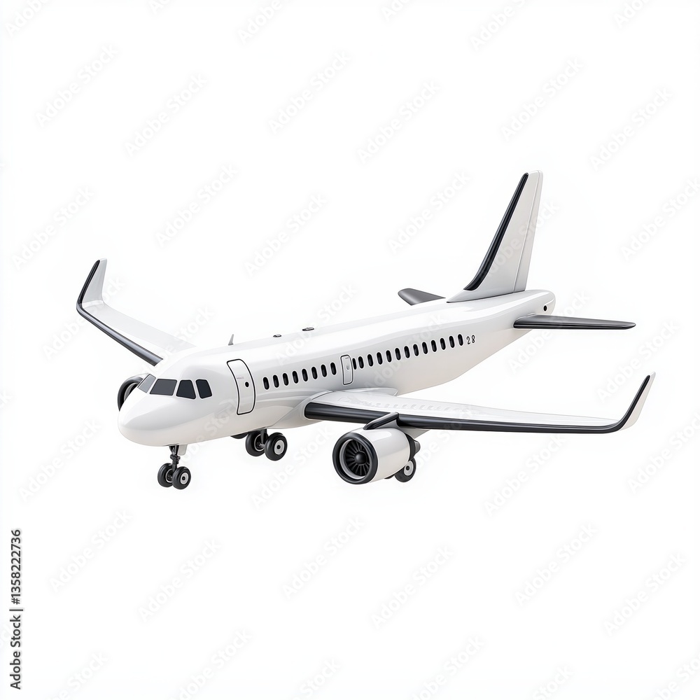 Modern passenger airplane model in white color Modern passenger airplane model in white color