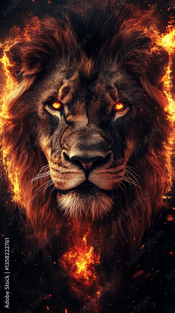 Naklejka premium Fiery Lion Portrait.