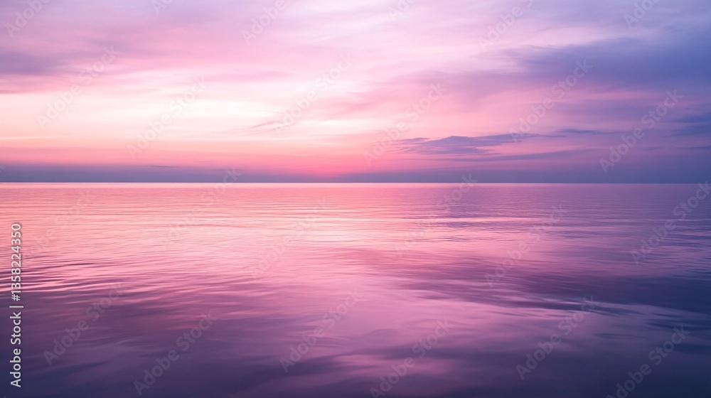 Obraz premium Soft Pastel Sky Glows in Peaceful Reflection Over Ocean’s Calm Surface