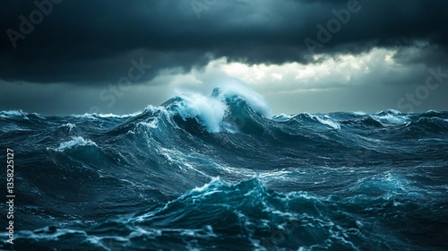 Foreboding Dark Clouds Gather Above an Anguished Ocean Scene