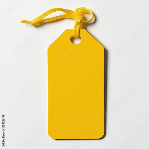 Bright yellow vinyl tag set against a stark backdrop, radiating cheerful energy and dynamic style