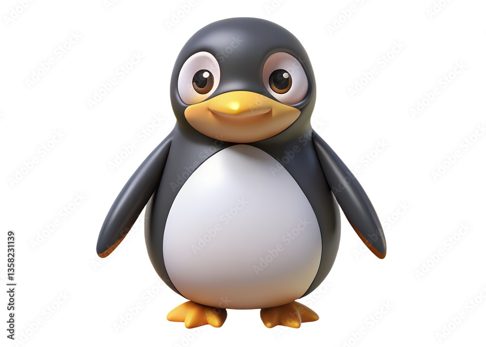 Fototapeta premium Charming Penguin Portrait: A delightful penguin in a studio shot, bringing joy and delight with its simple yet expressive design. Perfect for adding a touch of whimsy to any project.