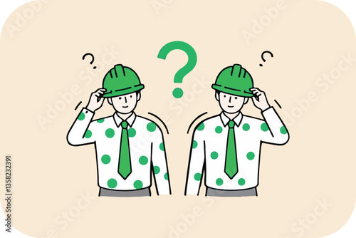  Two Confused Workers with Question Marks, Seeking Answers Together