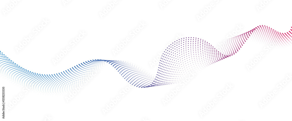 Flowing Dot Wave halftone gradient pattern on transparent background