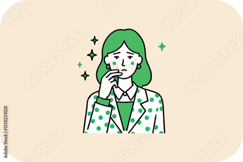 Woman with Green Hair Feeling Unwell, Seeking Relief from Discomfort