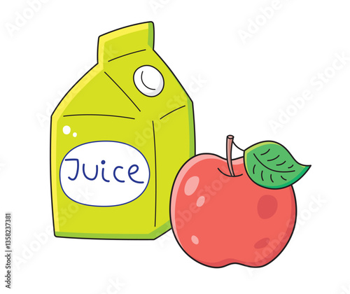 Apple fruit and a juice carton box isolated vector illustration
