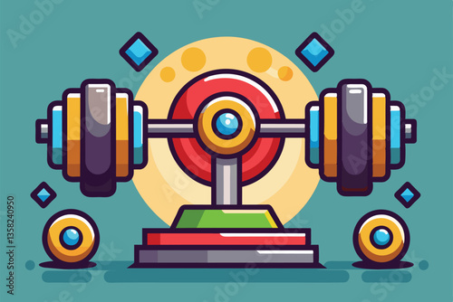 A vibrant illustration of customizable weights with dynamic shapes, emphasizing fun design elements, Weights Customizable Cartoon Illustration
