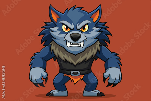 A cartoon werewolf stands confidently with a fierce look, ready for customization in various styles, Werewolf Customizable Cartoon Illustration