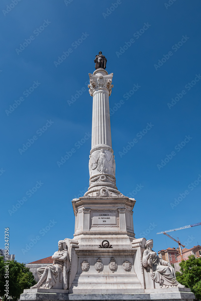 Column of Pedro IV (Coluna de Don Pedro IV) -King Peter IV of Portugal and Algarves monument in Rossio Square (1870). Pedro IV Statue sits atop a 23-metre column. Lisbon, Portugal.