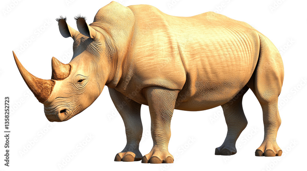 Fototapeta premium Realistic Side View of a Rhinoceros with Detailed Skin Texture and Natural Posture