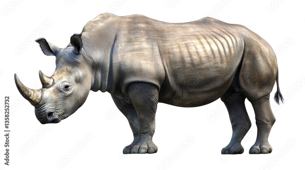 Naklejka premium Realistic and Detailed Illustration of a Rhinoceros with a Textured Skin and Strong Build