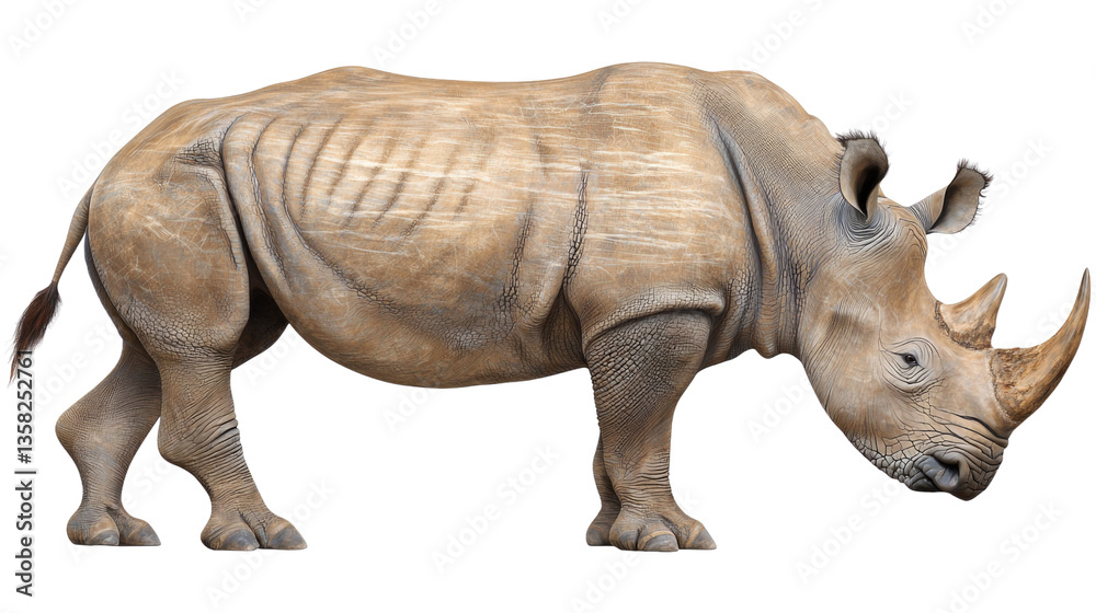 Fototapeta premium Realistic Illustration of a Rhino in Profile with Detailed Textures and Features