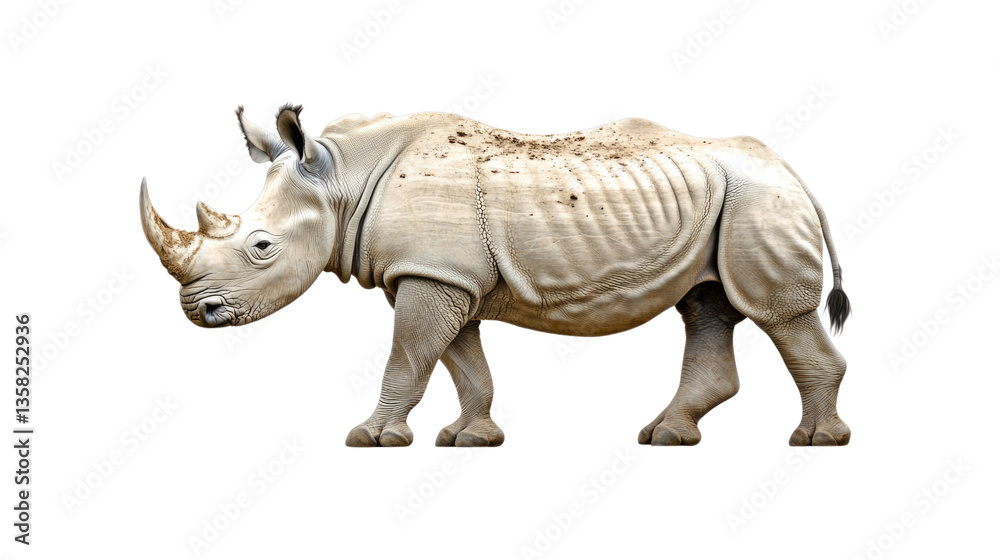 Fototapeta premium Rhinoceros Walking in Natural Habitat Showcasing Unique Skin Texture and Strong Body