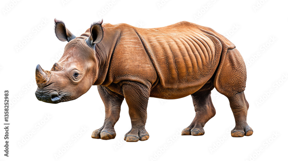 Obraz premium Realistic rendering of a standing rhinoceros showcasing unique texture and features
