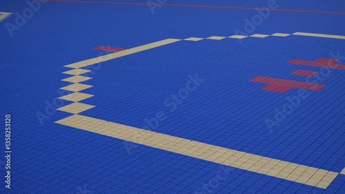 Close panning shot of dek hockey rink during the spring summer time