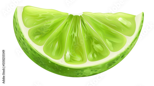 Juicy lime slice showing refreshing pulp and rind on transparent background