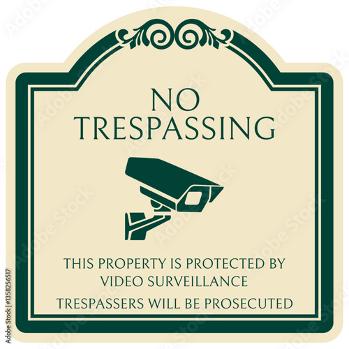 Video surveillance warning sign no trespassing. This property is protected by video surveillance. Trespassers will be prosecuted