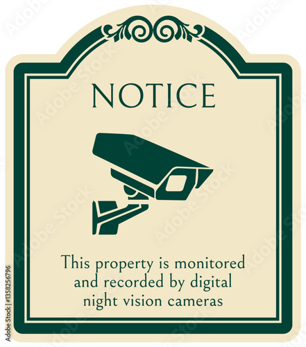 Video surveillance warning sign this property is monitored and recorded by digital night vision camera
