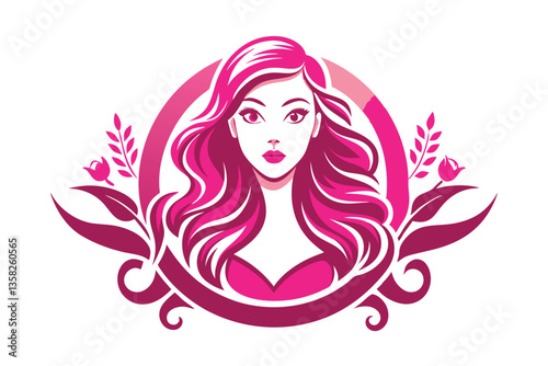 A creative logo showcasing a woman with flowing hair surrounded by beautiful floral elements, Woman beauty salon logo design, Beauty salon logo design,