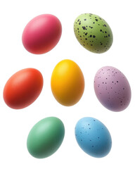 colorful easter eggs PNG. solid coloured easter eggs falling down isolated. happy easter eggs png. festive and vibrant design for Easter promotions. easter egg top view flat lay isolated

