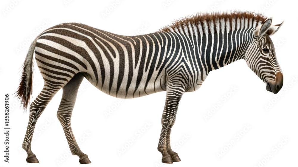 Fototapeta premium Realistic depiction of a standing zebra showcasing its unique black and white stripes in detail
