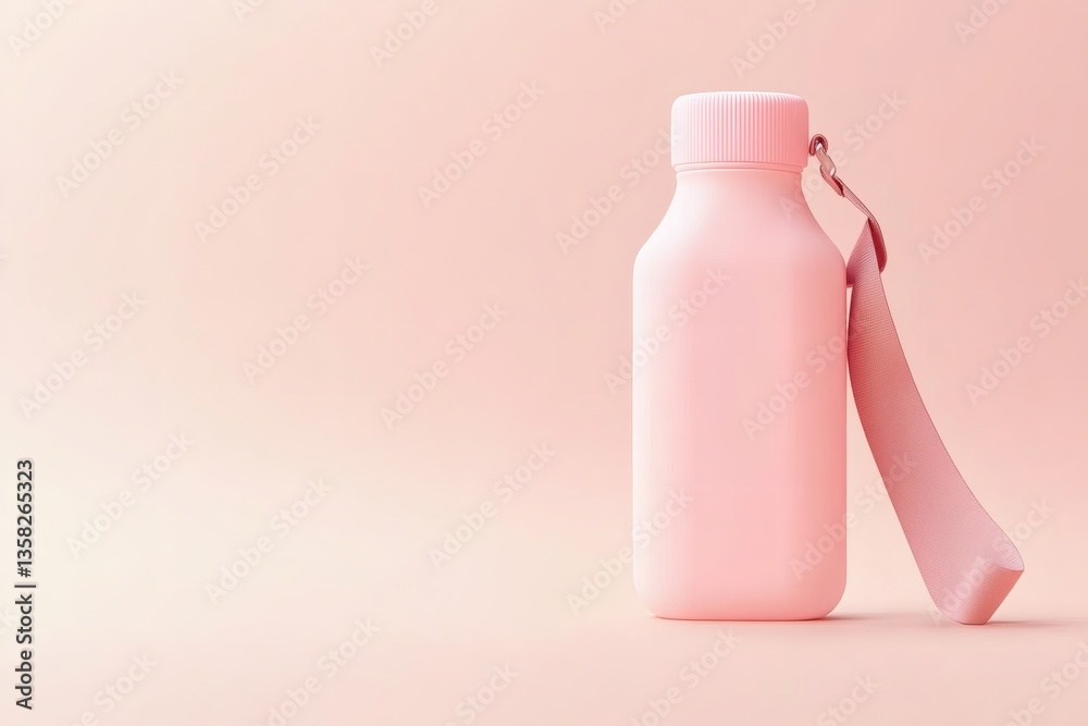 Pastel hydration: a sleek pink reusable bottle against a minimalist backdrop Pastel hydration: a sleek pink reusable bottle against a minimalist backdrop