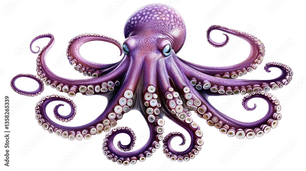 Fototapeta premium Realistic Illustration of a Colorful Octopus with Detailed Tentacles and Expressive Eyes