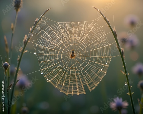 spider web with dew drops
