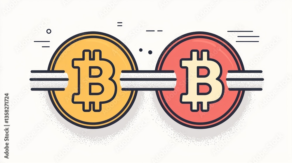 Two linked cryptocurrency coins, symbolizing connection or transaction Two linked cryptocurrency coins, symbolizing connection or transaction