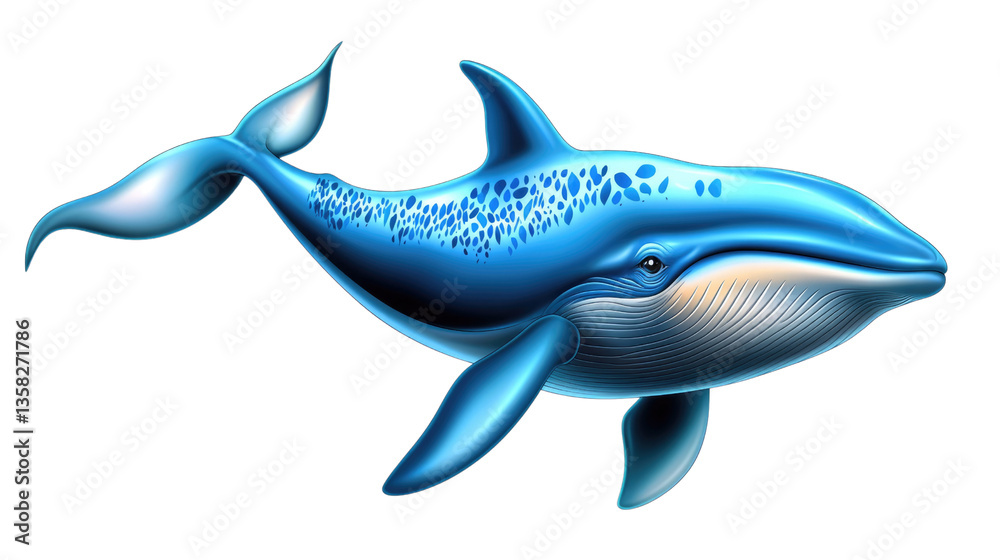 Fototapeta premium Detailed Illustration of a Majestic Blue Whale with Vibrant Colors and Realistic Features