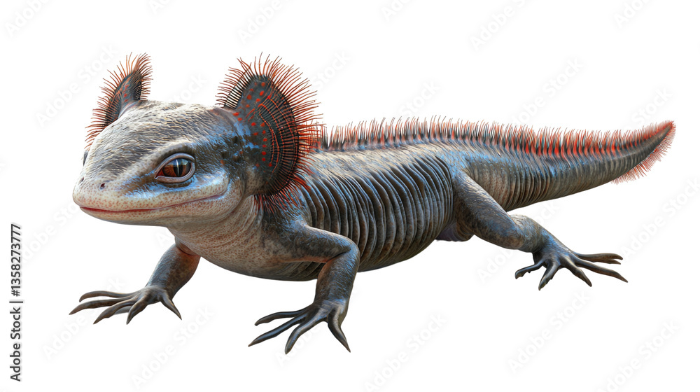 Colorful lizard with distinctive frilled crest on back, showcasing vibrant scales and textures Colorful lizard with distinctive frilled crest on back, showcasing vibrant scales and textures
