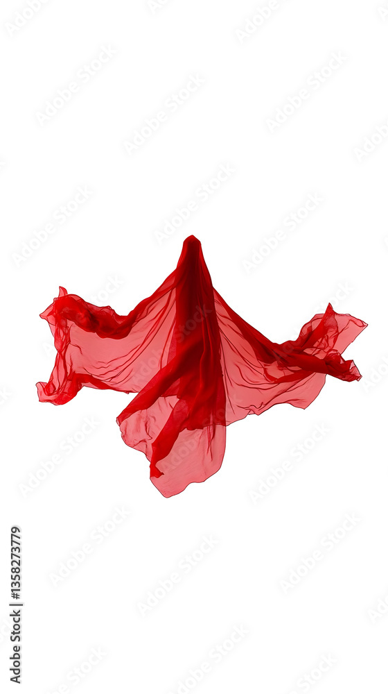 Fototapeta premium Illustration of Flowing Red Fabric Sheer Cloth Textile in Transparent Style