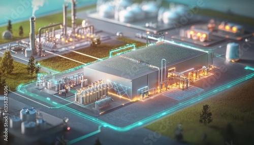 Monitoring green hydrogen facility digital twin technology industrial site gigapixel fidelity future energy aerial view