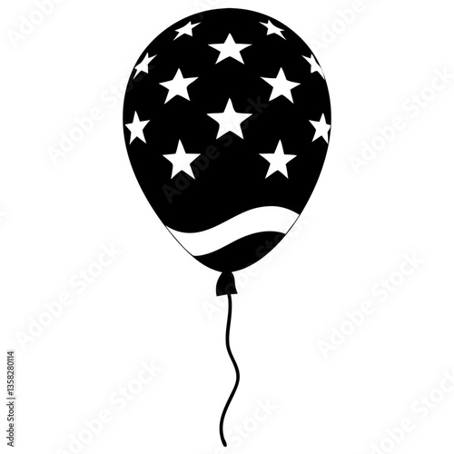 A celebratory black balloon adorned with white stars, soaring high on a festive occasion, a simple yet striking monochrome design.