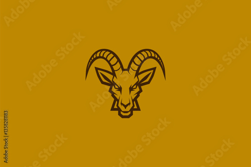 Fierce Goat Logo. sharp, symmetrical goat head with intense eyes and bold, curved horns, exuding a sense of confidence and aggression