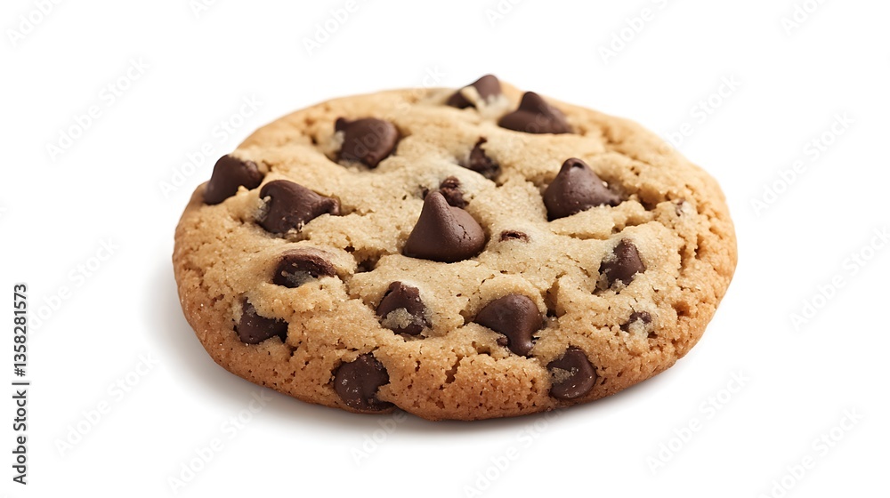 A Delicious Single Chocolate Chip Cookie Isolated on White Background A Delicious Single Chocolate Chip Cookie Isolated on White Background