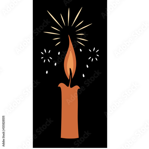 A warm, flickering candlelight illuminates the darkness, a symbol of hope and remembrance, with simple stylized art and a bold black background.