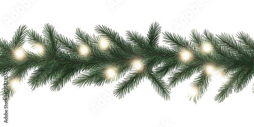 Isolated Evergreen Garland with Festive Lights Christmas Decoration