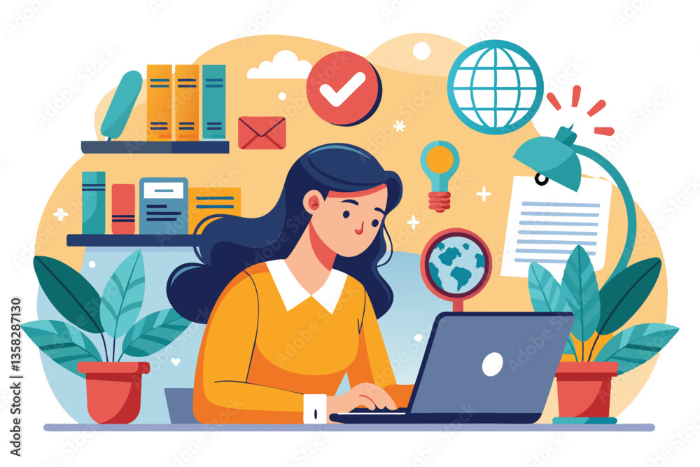 custom made wallpaper toronto digitalA woman is focused on her laptop, searching for information in a bright, inviting indoor workspace, woman with her laptop searching for information in the browser