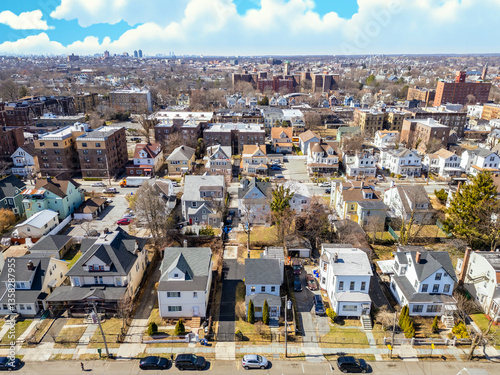 Aerial view over Brooklyn featuring Belt Parkway, Shirley Chisholm State Park, Spring Creek Beach, Pennsylvania Ave, Flatlands Ave, and Howard Beach. photo